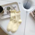 Candy color solid ribbed ruffle socks for women, sweet Japanese style daily wear spring socks. - One Size / Off White