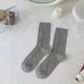 Women grey knit mid-tube socks cotton casual vintage diamond pattern daily wear comfortable - One Size / Gray