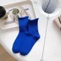 Vibrant blue rolled cuff women socks, stylish candy color casual daily cotton knit socks. - One Size / Klein Blue