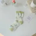 Sommer dünne Mesh Wadenstrümpfe für Damen, süßer japanischer Stil Blumenmuster lässige Socken. - Einheitsgröße / Grüne Orchidee