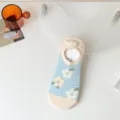 Cute floral mesh boat socks for women, breathable summer shallow-mouth anti-slip invisible socks. - One Size / Blue White Floral