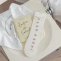 White mid-calf socks with cute bow and strawberry patterns, sweet Japanese style daily wear. - One Size / Single Row Ruffles