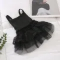 Black summer pet suspender dress for small dogs and cats, cute lace tutu skirt for pets. - XS / Black