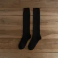 Schwarze Winter warme Frottee Kniestrümpfe Damen, japanisch Retro einfarbig lange Socken SKU. - Einheitsgröße / Schwarz