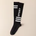 Schwarze lange Sportsocken fuer Damen Yoga Pilates Fitness Laufen mit Antirutsch Noppen - Einheitsgröße / Schwarz