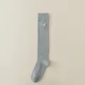 Grey ribbed knee high socks for women with delicate bee embroidery chic fashion hosiery. - One Size / Light Gray