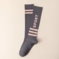 Damen lange Yoga Socken Sport Fitness Wadenstrümpfe mit Anti-Rutsch-Griff rosa Streifen grau - Einheitsgröße / Dunkelgrau