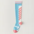 Damen Kniestruempfe lange Socken sportlich funktionell gestreiftes Design modische Socken - Einheitsgröße / Hellblau