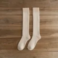 Winter thick warm women long loop socks solid color retro knee high stockings beige pair - One Size / Beige
