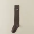 Chaussettes hautes cotees marron pour femmes avec elegante broderie d abeille style retro vintage - Taille unique / Mocha