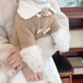 Cute winter warm fleece pet coat for small dogs and cats, cozy duffel button dog clothes. - XS / Khaki