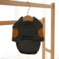 Cute striped pet dog cat sweatshirt black white with yellow elbow patches warm winter pet clothing - XS / Black