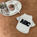 Grey pet hoodie with black embroidered letter ABC, warm winter clothes for small and medium dogs. - XS / Light Gray