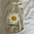 Autumn winter pet dog cat fleece sweatshirt beige cute daisy smiley face embroidery clothes - XS / Gray