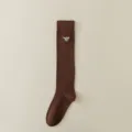 Chaussettes hautes côtelées marron avec broderie abeille, chaussettes longues décontractées. - Taille unique / Café