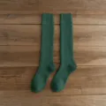 Green long thermal loop socks, thick winter solid color over-the-knee casual socks for women. - One Size / Dark Green