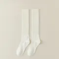Women white long socks ribbed knit knee high cute style daily wear autumn winter cozy warm socks - One Size / White
