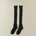 Chic black sparkly long knit socks for women, trendy ballet style chunky knee high socks. - Black