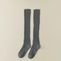 Dark grey ribbed knit long socks, vintage style knee high slouch socks for women. - Dark Gray