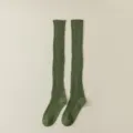 Olive green glitter knit long socks, cozy slouch style knee-high socks for women daily wear. - Green