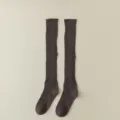 Metallic ribbed knit long socks for women, stylish ballet-inspired daily knee-high wear. - Coffee