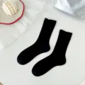 Black thin crew socks solid color comfortable women summer casual socks minimalist style - One Size / Black