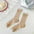 Sheer thin summer women socks solid color transparent stacked mid tube socks daily wear - One Size / Khaki