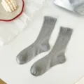 Sheer grey thin summer socks for women, vintage ribbed design with ruffled cuffs for daily wear. - One Size / Light Gray