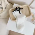 Chaussettes mi-hautes blanches avec volants noirs et jolies nœuds, style JK japonais idéal. - Taille unique / Blanc
