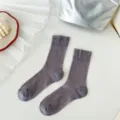 Grey sheer ribbed mid-tube socks for women, summer thin breathable daily casual socks. - One Size / Dark Gray