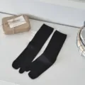 Black split toe socks women summer thin cotton breathable tabi crew socks solid color - One Size / Black