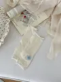 Women summer thin mulberry silk ribbed stirrup socks solid color leg warmers variant view - One Size / Off White