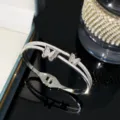 Close-up of double-layer titanium steel bangle with sparkling butterfly motifs - Double Layer With Diamonds / Silver - Frosted Butterfly Bangle