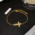 Elegant gold titanium steel bracelet with crystal-studded cross pendant - Gold Simple Full Rhinestone Cross Style (Style 8)