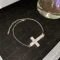 Sparkling pavé cross bracelet in silver finish, elegant titanium steel jewelry for women - Silver Horizontal Full Rhinestone Cross Style (款式11)