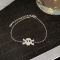 Silver-toned titanium steel skull bracelet with sparkling rhinestones for punk style - Silver Full Rhinestone Skull Style (款式14)