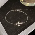 Elegant titanium steel bracelet with a sparkling crystal cross pendant in silver finish - Silver Vintage Fleur-de-lis Full Rhinestone Cross Style (款式18)