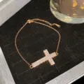 Elegant rose gold titanium steel bracelet featuring a sparkling crystal-encrusted cross - Rose Gold Starry Cross Style (Style 20)