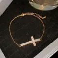 Delicate rose gold titanium steel cross bracelet adorned with sparkling pavé crystals - Rose Gold Dense Rhinestone Cross Style (Style 28)