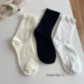 Calzini in cotone tinta unita donna primavera autunno stile casual comodi calzettoni - Taglia unica / Bianco