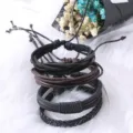 Conjunto de pulseras trenzadas de cuero multicapa negro marrón cuerda estilo punk artículo - Estilo 1