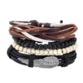 Multi-layer leather and wooden bead bracelet set, black and brown braided punk bohemian style. - Style 4