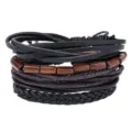 Multi-layer leather and wooden bead braided bracelet set for men and vintage casual daily wear. - Style 5