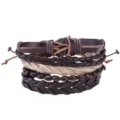 Vintage multi-layer braided leather rope and wooden bead bracelet set, retro punk style wrist jewelry. - Style 6