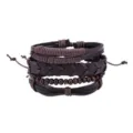 Multi-layer leather and wooden bead braided bracelet set in dark brown, retro boho style variant. - Style 9
