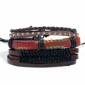 Conjunto de pulseras tejidas de cuero hechas a mano multicapa con estilo étnico único. - N020