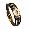 Pulsera de cuero trenzado multicapa con dije de metal de constelación, 20.5cm largo - Virgo / 20.5cm