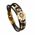 Multi-layer braided leather bracelet with zodiac lion charm, vintage metal beads, 20.5cm. - Leo / 20.5cm