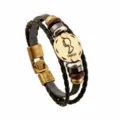 Gemini zodiac multi-layer braided leather bracelet with metal charm for daily gifts - Gemini / 20.5cm