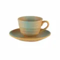 Retro japanisches Keramik Kaffeetasse und Untertasse Set mit 200ml, rustikales glasiertes Design. - Kaffeetasse Und Untertasse